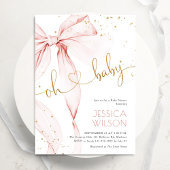 Pink Bow Elegant Girl Baby Shower Kaart