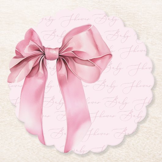 Pink Bow Elegant kalligrafie Baby shower Kartonnen Onderzetters (Voorkant)