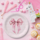 Pink Bow Elegant kalligrafie Baby shower Papieren Bordje (Feest)