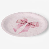 Pink Bow Elegant kalligrafie Baby shower Papieren Bordje (Gekanteld)