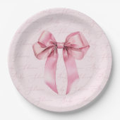 Pink Bow Elegant kalligrafie Baby shower Papieren Bordje (Voorkant)