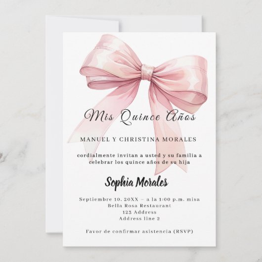 Pink bow elegant Quinceanera Kaart (Voorkant)