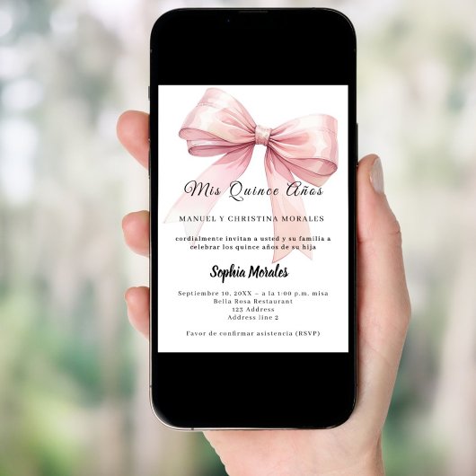 Pink bow elegant Quinceanera Kaart