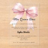 Pink bow elegant Quinceanera luxury clear Acryl Uitnodigingen (Voorkant)