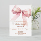 Pink bow elegant Sweet 16 rose gold Folie Uitnodiging (Staand Voorkant)