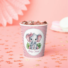 Pink Bow Elephant Girl Baby shower Papieren Bekers