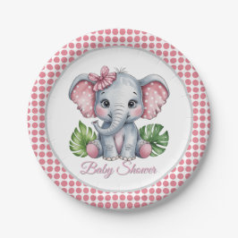 Pink Bow Elephant Girl Baby shower Papieren Bordje