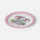 Pink Bow Elephant Girl Baby shower Papieren Bordje (Gekanteld)