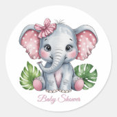 Pink Bow Elephant Girl Baby shower Ronde Sticker (Voorkant)