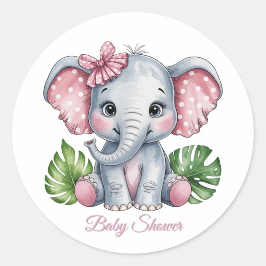 Pink Bow Elephant Girl Baby shower Ronde Sticker (Voorkant)