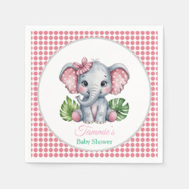 Pink Bow Elephant Girl Baby shower Servet