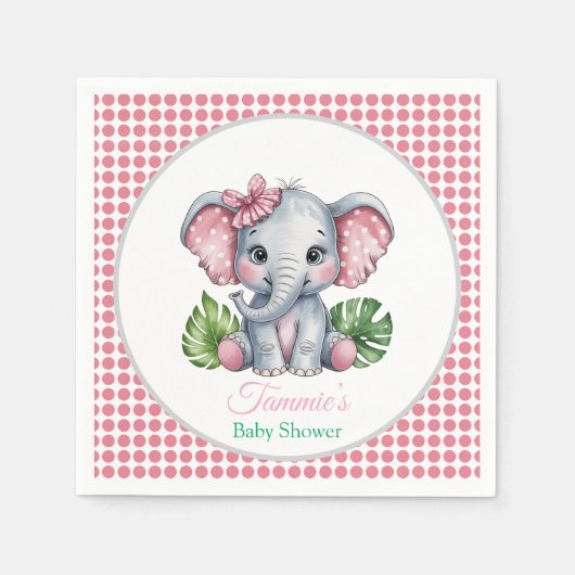Pink Bow Elephant Girl Baby shower Servet (Voorkant)
