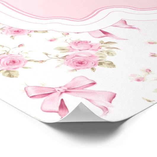 Pink Bow en Floral Meisje Baby shower Welkom Poster (Hoek)