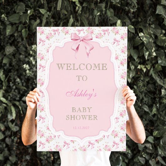 Pink Bow en Floral Meisje Baby shower Welkom Poster
