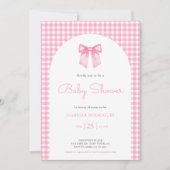 Pink Bow en Gingham Baby shower Kaart (Voorkant)