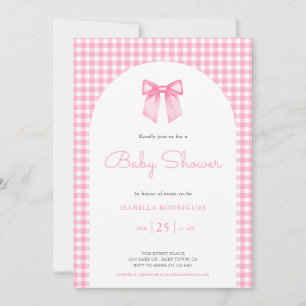 Pink Bow en Gingham Baby shower Kaart