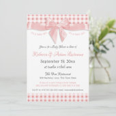 Pink Bow en Gingham Check Baby shower Kaart (Staand voorkant)