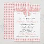 Pink Bow en Gingham Check Baby shower Kaart (Voorkant / Achterkant)