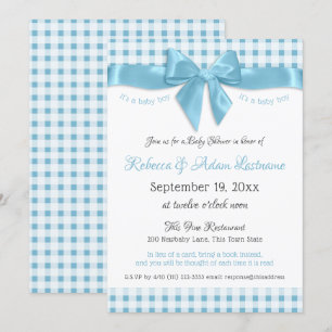 Pink Bow en Gingham Check Baby shower Kaart