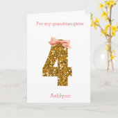 Pink Bow en Gold Glitter 4e verjaardag Kaart (Gele Bloem)