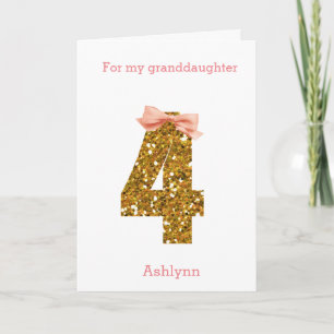 Pink Bow en Gold Glitter 4e verjaardag Kaart