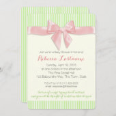 Pink Bow en Pin Stripes Baby shower Kaart (Voorkant / Achterkant)