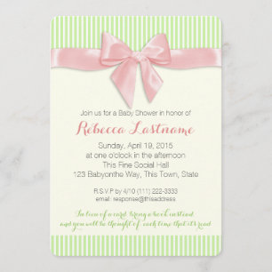 Pink Bow en Pin Stripes Baby shower Kaart