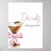 Pink Bow Espresso Baby Shower Drinks Sign Poster (Voorkant)