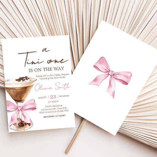 Pink Bow Espresso Martini Baby shower Kaart