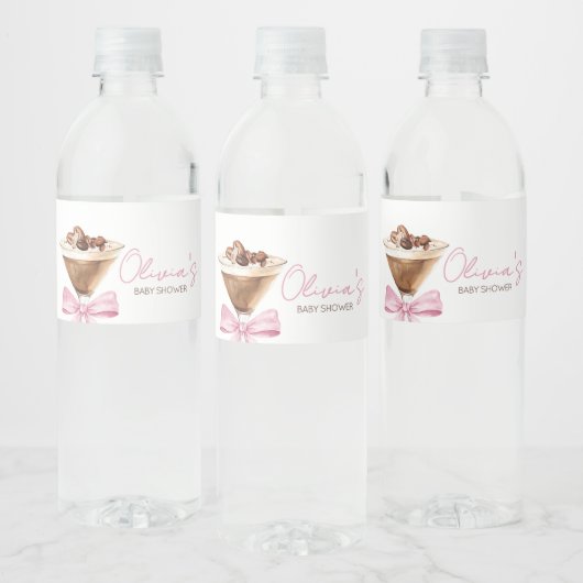 Pink Bow Espresso Martini Baby shower Waterfles Etiket (Flessen)