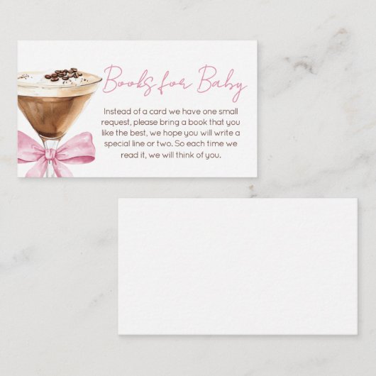 Pink Bow Espresso Martini Boeken voor Baby Informatiekaartje (Voorkant / Achterkant)