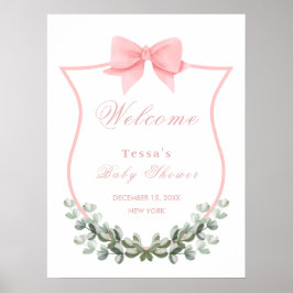 Pink Bow Eucalyptus Crest Baby shower Welkom Poster