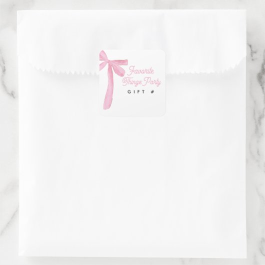 Pink Bow Favorite Things Party Gift Number Vierkante Sticker (Tas)
