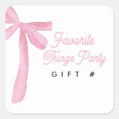 Pink Bow Favorite Things Party Gift Number Vierkante Sticker (Voorkant)