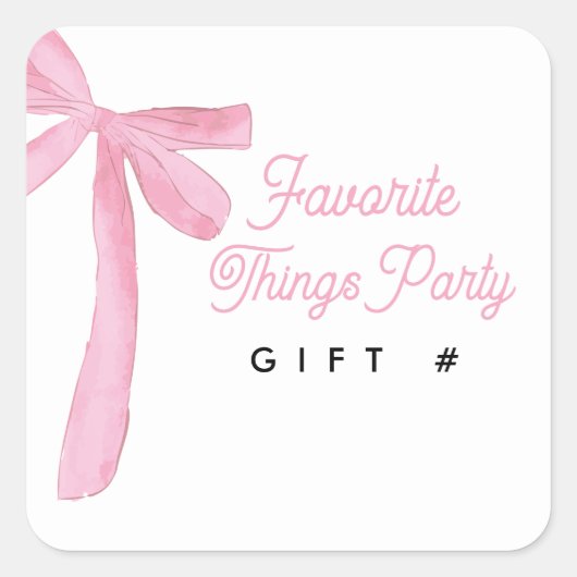 Pink Bow Favorite Things Party Gift Number Vierkante Sticker (Voorkant)