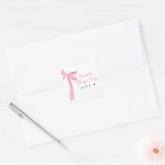 Pink Bow Favorite Things Party Gift Number Vierkante Sticker (Envelop)