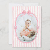 Pink Bow First Birthday Girl Invitation Kaart (Achterkant)