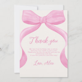 Pink Bow First Birthday Thank You Card Bedankkaart