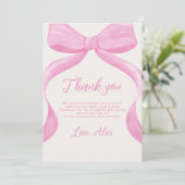 Pink Bow First Birthday Thank You Card Bedankkaart (Staand voorkant)
