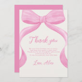 Pink Bow First Birthday Thank You Card Bedankkaart (Voorkant / Achterkant)