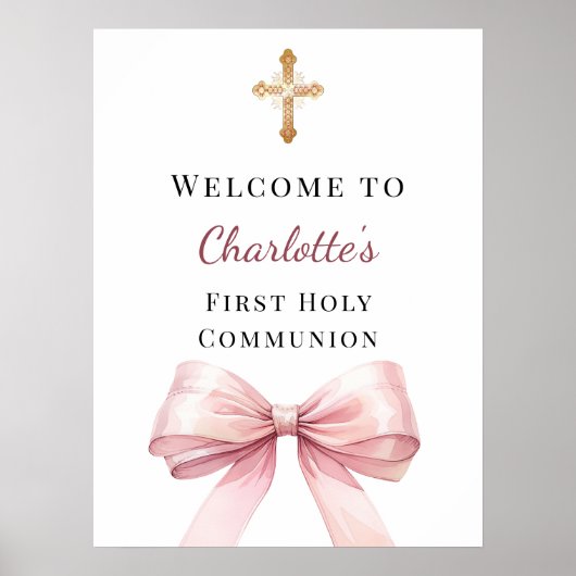 Pink bow First Holy Communion welcome Poster (Voorkant)