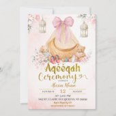 Pink Bow Floral Aqeeqah Girl Invitation Kaart (Voorkant)