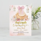 Pink Bow Floral Aqeeqah Girl Invitation Kaart (Staand voorkant)
