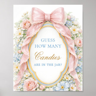 Pink Bow Floral Baby Guess How Many Candies Poster