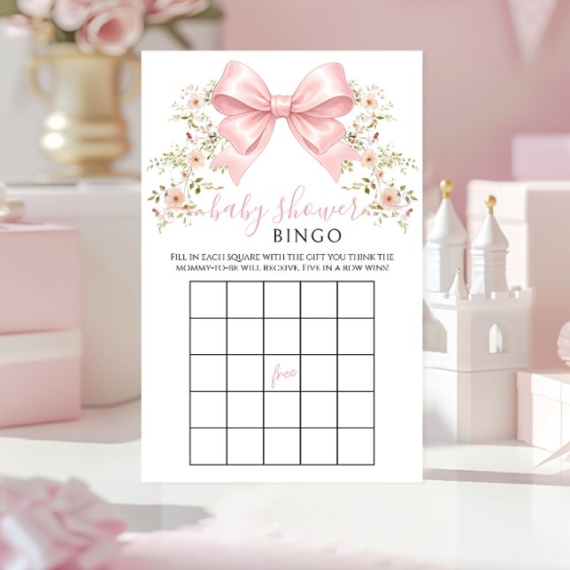 Pink Bow Floral Baby in Bloom Shower Game Bingo (Creator heeft geüpload)