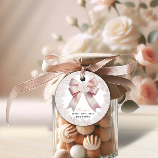 Pink Bow floral Baby shower Bedankjes Labels