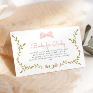 Pink Bow Floral Baby shower Boeken voor Baby Informatiekaartje