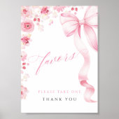 Pink Bow Floral Baby Shower Favors Table Sign Poster (Voorkant)