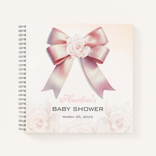Pink Bow Floral Baby shower gastenboek Notitieboek (Voorkant)