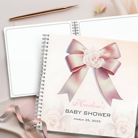 Pink Bow Floral Baby shower gastenboek Notitieboek